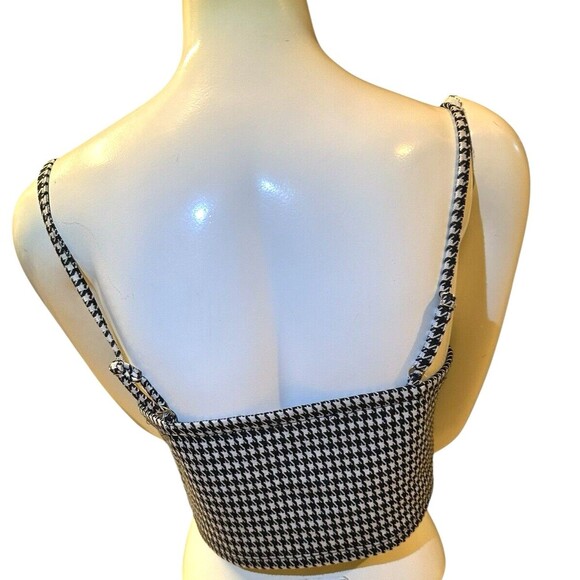 haute monde top L Bustier Black White houndstooth pattern crop strappy retro 90s - Picture 2 of 15